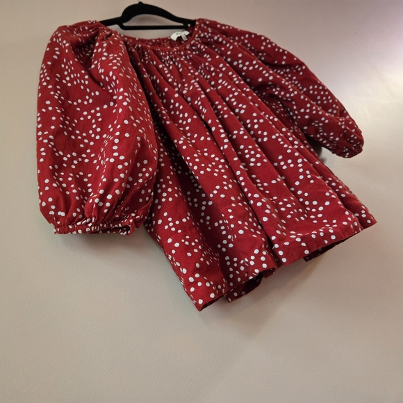 Madewell Red Polka Dot Puff Sleeve Peasant Blouse - Size M - Picture 3 of 8